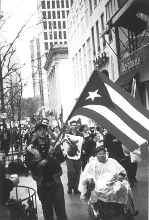 Puerto Rican flag at head of march